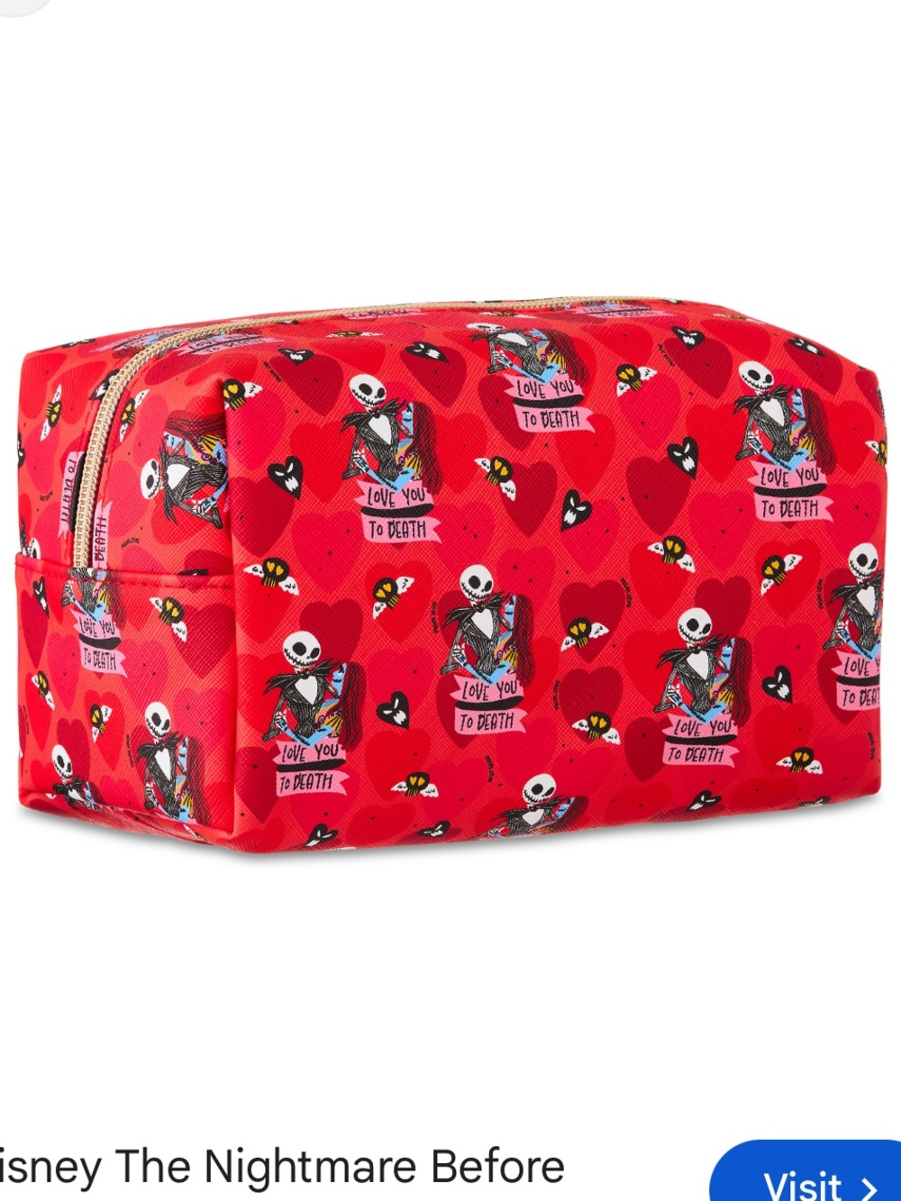 The Nightmare Before Christmas 'Love You To Death' Red Cosmetic Bag NWT